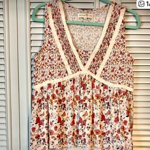 Penelope Rose Floral Sleeveless Blouse with Lace Trim